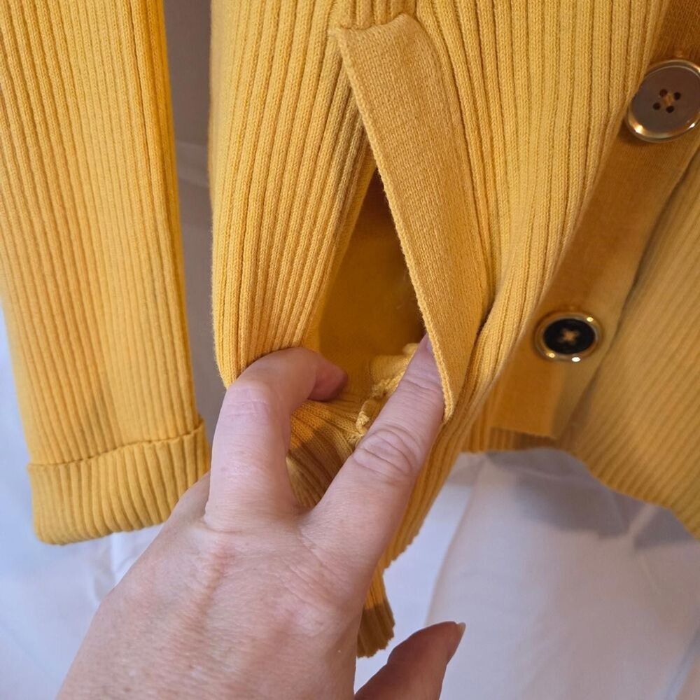 Charter Club Ribbed Cardigan Sweater XL Yellow Button Front Cotton Blend Knit - Picture 3 of 9